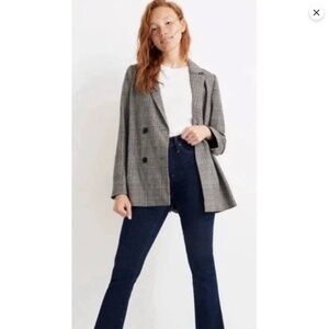 Madewell Caldwell Double Breasted Blazer XL Oversized Grey Plaid Wool Academia